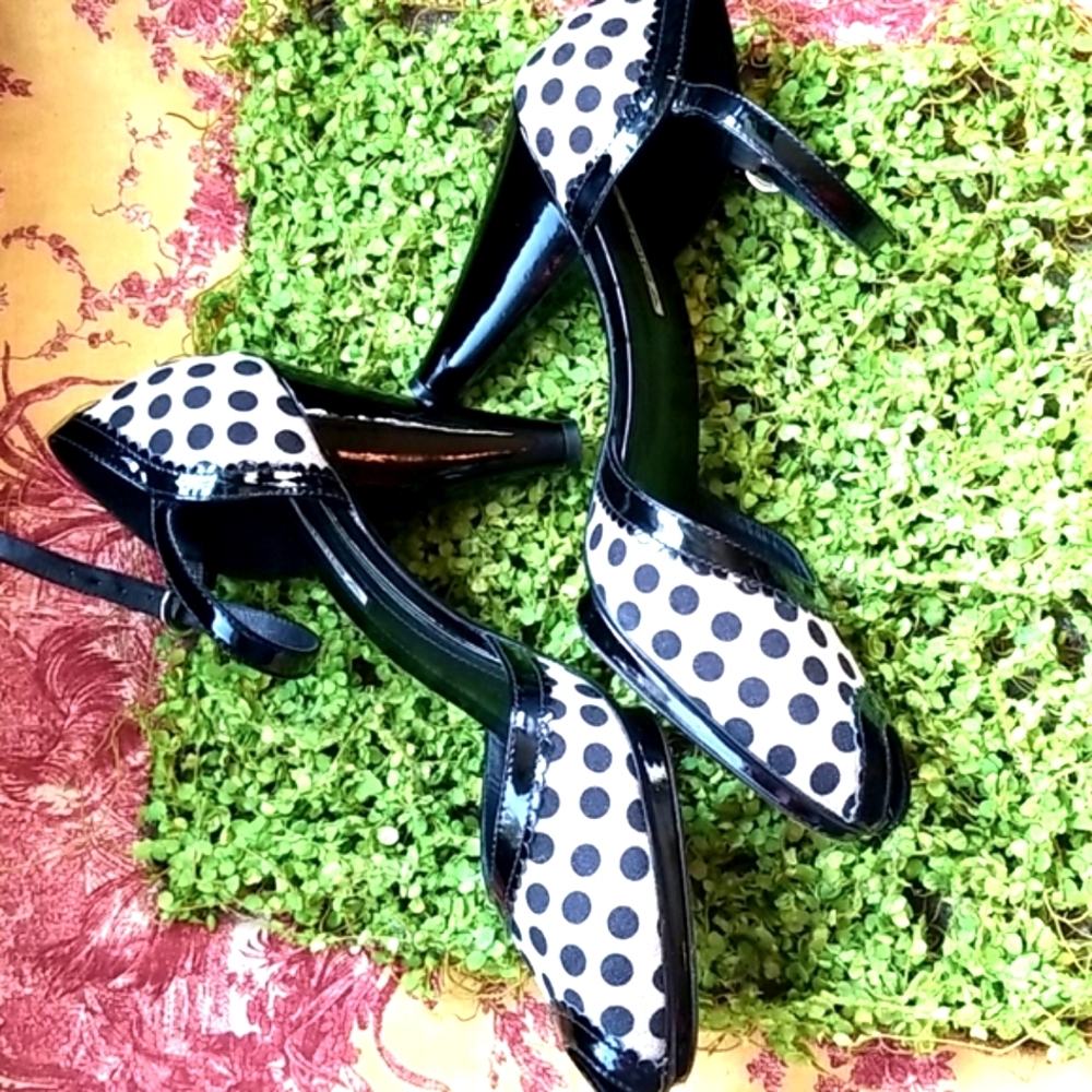 VIA SPIGA Peep Open Toe RETRO Spots Minnie White Polkadots Dance Heels EUC 8.5 - Picture 7 of 15
